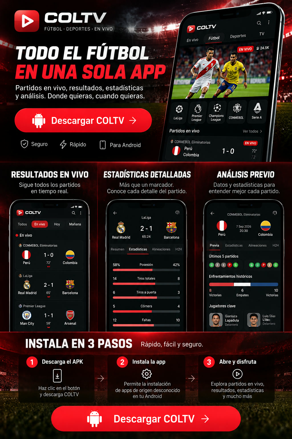 Imagen promocional de una pantalla de estadísticas de COLTV